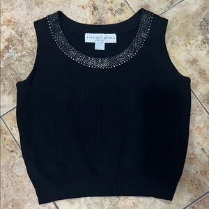 Lillie Rubin Black Sleeveless Crop Top with Embellished Neckline